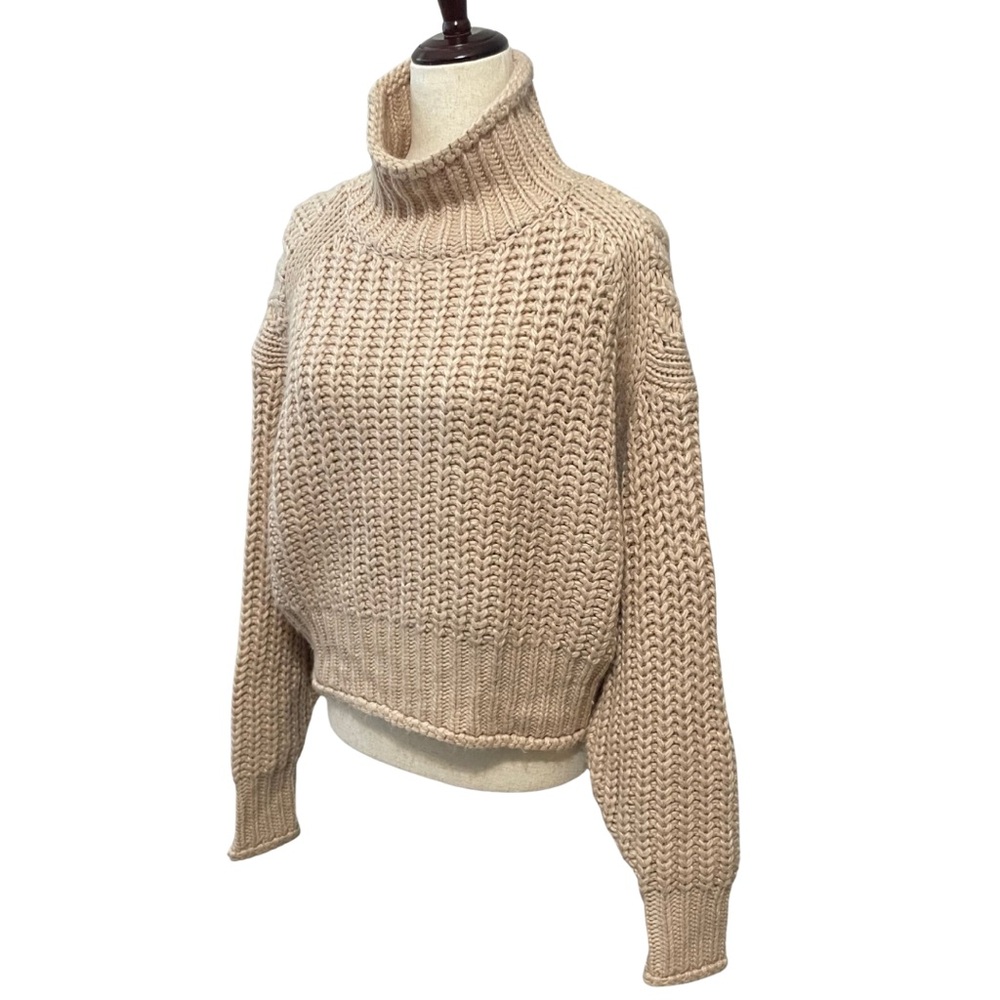 H&M Cropped Turtleneck Sweater Oversized Chunky Knit Women’s XS Blush Pink - Picture 2 of 13